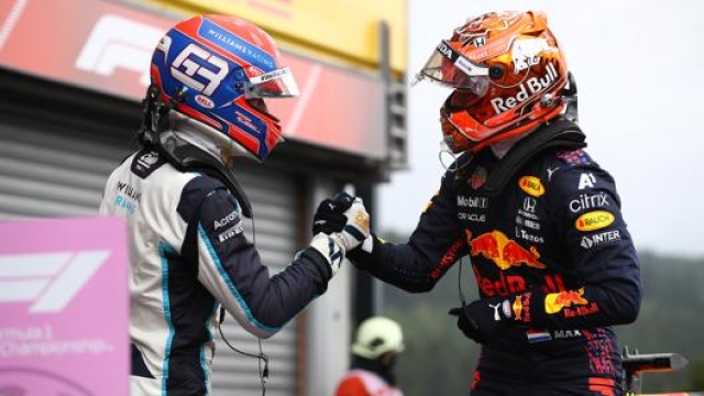 Rulssel e Verstappen  al termine delle qualifiche del Gp del Belgio