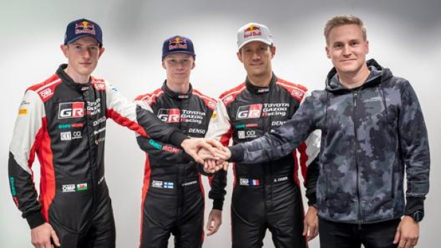 I piloti Toyota Gazoo Racing per il Wrc 2022, da sinistra: Evans, Rovanpera, Ogier e Lappi