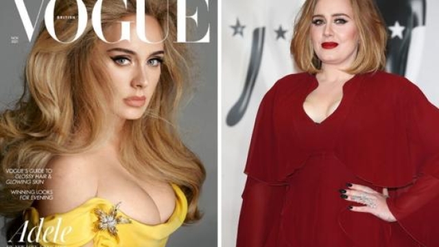 A sinistra Adele com’è oggi sulla copertina di Vogue UK, a destra come era prima del dimagrimento