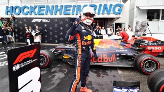 Verstappen festeggia la vittoria al GP di Germania 2019, l'ultimo disputato. Getty