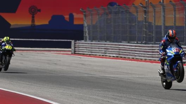 L'arrivo del GP di Austin del 2019: Rins precede Rossi. Epa