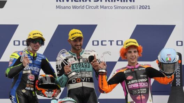 Antonelli, Foggia e Migno sul podio Moto3 a Misano. LaPresse