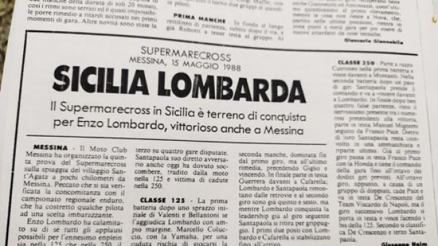 Uno de tanti titoli di giornali che nel tempo hanno accompagnato le vittorie in pista di Lombardo