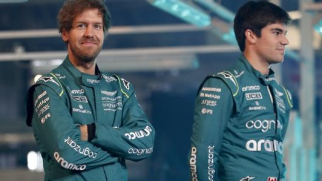 Da sinistra Sebastian Vettel e Lance Stroll alla presentazione dell’Aston Martin