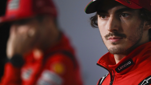 LAGOA, ALGARVE, PORTUGAL - NOVEMBER 06: Francesco Bagnaia of Italy and Ducati Lenovo Team looks on during the press conference at the end of the qualifying practice during the MotoGP Of Portugal - Qualifying on November 06, 2021 in Lagoa, Algarve, Faro.   Mirco Lazzari gp/Getty Images/AFP == FOR NEWSPAPERS, INTERNET, TELCOS & TELEVISION USE ONLY ==