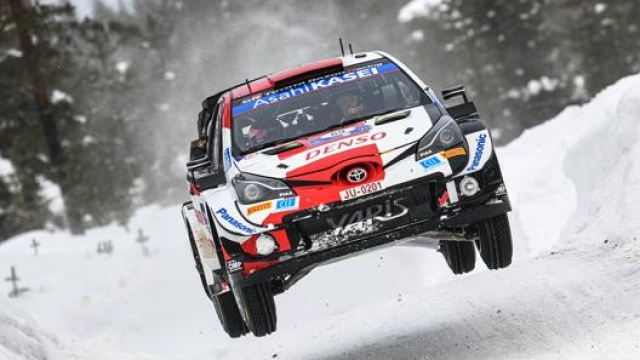 La Toyota di Rovanpera in azione nell’Arctic Rally, chiuso al secondo posto.