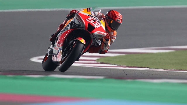Repsol Honda Team's Spanish rider Marc Marquez drives during the second free practice session ahead of the Moto GP Grand Prix of Qatar at the Lusail International Circuit, in the city of Lusail on March 5, 2022. (Photo by KARIM JAAFAR / AFP)