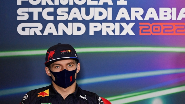 Red Bull's Dutch driver Max Verstappen attends the presser ahead of the 2022 Saudi Arabia Formula One Grand Prix at the Jeddah Corniche Circuit on March 25, 2022. (Photo by ANDREJ ISAKOVIC / AFP)