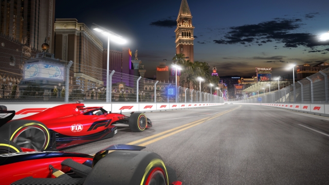 Un rendering delle F1 in azione a Las Vegas nel 2023