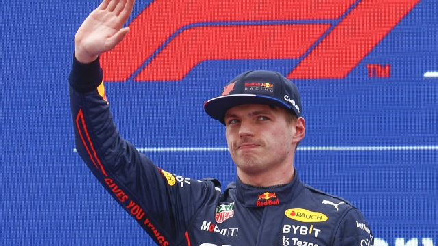 Red Bull driver Max Verstappen of the Netherlands celebrates after he clocked the fastest time during a sprint race at the Enzo and Dino Ferrari racetrack, in Imola, Italy, Saturday, April 23, 2022. The Italy's Emilia Romagna Formula One Grand Prix will be held on Sunday. (Guglielmo Mangiapane, Pool via AP)