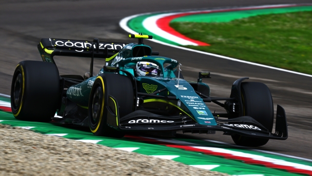 IMOLA, ITALY - APRIL 24: Sebastian Vettel of Germany driving the (5) Aston Martin AMR22 Mercedes on track during the F1 Grand Prix of Emilia Romagna at Autodromo Enzo e Dino Ferrari on April 24, 2022 in Imola, Italy. (Photo by Clive Mason/Getty Images)