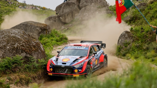 Kalle Rovanperä (FIN) Jonne Halttunen (FIN) Of team TOYOTA GAZOO RACING WRT  is seen performing during the  World Rally Championship Portugal in Porto, Portugal on  20,May // Jaanus Ree / Red Bull Content Pool // SI202205200678 // Usage for editorial use only //