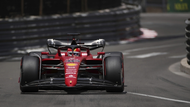 Ferrari driver Charles Leclerc of Monaco steers his car during the third free practice at the Monaco racetrack, in Monaco, Saturday, May 28, 2022. The Formula one race will be held on Sunday. (AP Photo/Daniel Cole)