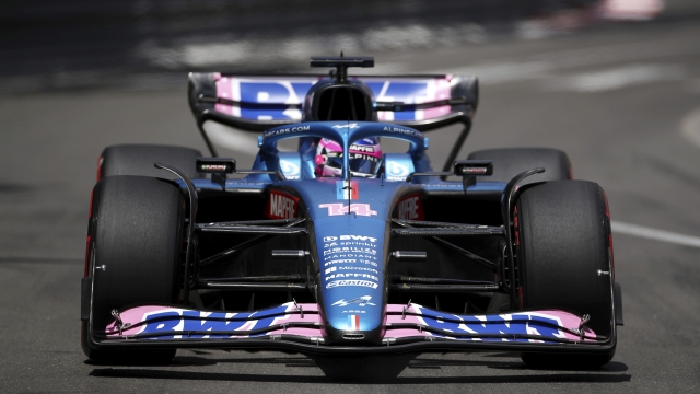 Alpine driver Fernando Alonso of Spain steers his car during the third free practice at the Monaco racetrack, in Monaco, Saturday, May 28, 2022. The Formula one race will be held on Sunday. (AP Photo/Daniel Cole)