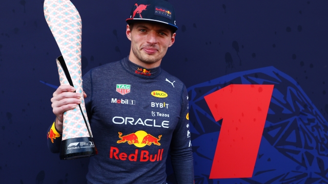 BAKU, AZERBAIJAN - JUNE 12: Race winner Max Verstappen of the Netherlands and Oracle Red Bull Racing poses for a photo with his trophy after the F1 Grand Prix of Azerbaijan at Baku City Circuit on June 12, 2022 in Baku, Azerbaijan. (Photo by Mark Thompson/Getty Images)