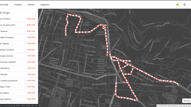 L'applicazione Waze segnala la chiusura delle strade coinvolte dal passaggio della Mille Miglia