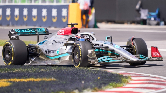 Mercedes' British driver George Russell takes a turn during practice ahead of the F1 Grand Prix of Canada at Circuit Gilles Villeneuve on June 17, 2022 in Montreal, Quebec. (Photo by Geoff Robins / AFP)