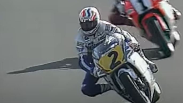 Mick Doohan in azione nel 1992 con la Honda