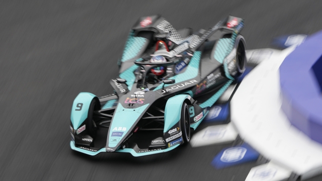 Jaguar TCS Racing's driver Mitch Evans of New Zealand steers his car during the free practice at the Seoul E-Prix Formula E auto race in Seoul, South Korea, Saturday, Aug. 13, 2022. (AP Photo/Lee Jin-man)