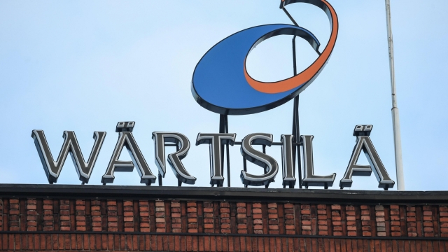 The company name and logo of Wartsila Corporation in Helsinki prior to a  news conference in Helsinki, Finland, 31 January 2018. ANSA/KIMMO BRANDT