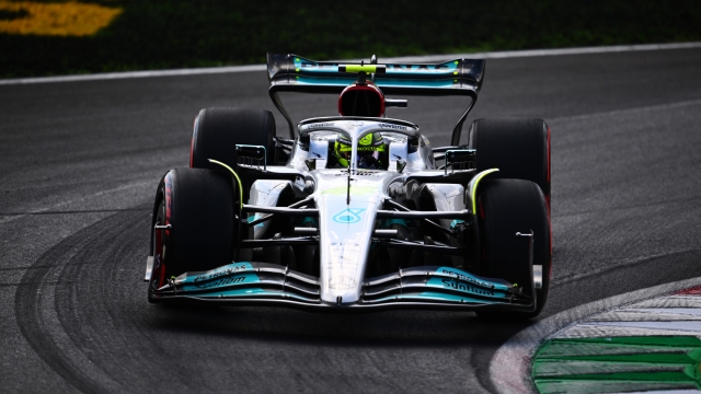 MONZA, ITALY - SEPTEMBER 09: Lewis Hamilton of Great Britain driving the (44) Mercedes AMG Petronas F1 Team W13 on track during practice ahead of the F1 Grand Prix of Italy at Autodromo Nazionale Monza on September 09, 2022 in Monza, Italy. (Photo by Clive Mason/Getty Images)