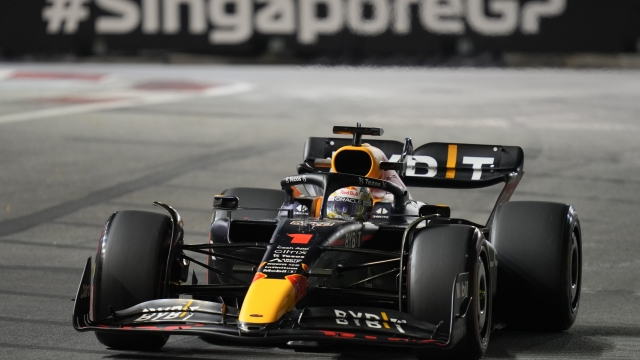 Red Bull driver Max Verstappen of the Netherlands steers his car during practice session of the Singapore Formula One Grand Prix, at the Marina Bay City Circuit in Singapore, Friday, Sept. 30, 2022. (AP Photo/Vincent Thian)
