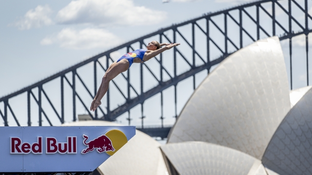 Rhiannan Iffland of Australia dives from the 21 metre platform during the final competition day of the eighth and final stop of the Red Bull Cliff Diving World Series in Sydney, Australia on October 15, 2022.