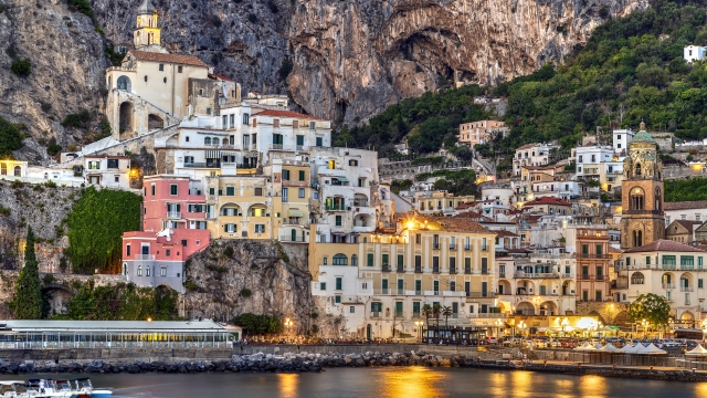 Twilight city skyline in Amalfi, Campania, Italy