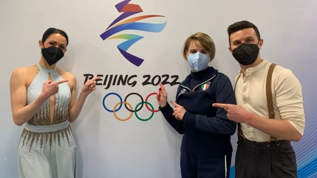 Charlène Guignard e Marco Fabbri con Barbara Fusar Poli alle Olimpiadi