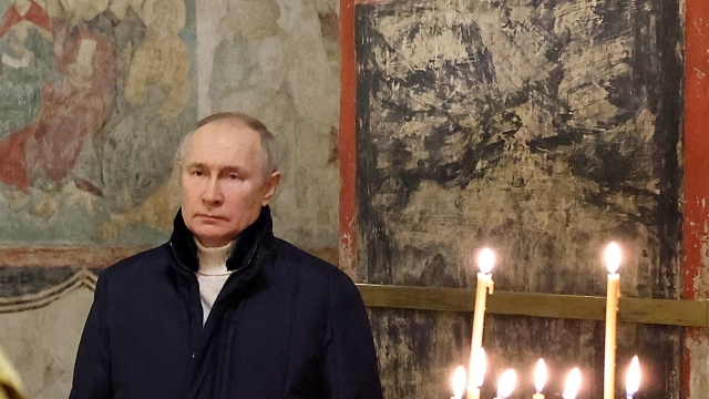 Russian President Vladimir Putin attends the Christmas service at the Annunciation Cathedral in the Moscow Kremlin in Moscow, Russia, Saturday, Jan. 7, 2023. Orthodox Christians celebrate Christmas on Jan. 7, in accordance with the Julian calendar. (Mikhail Klimentyev, Sputnik, Kremlin Pool Photo via AP)