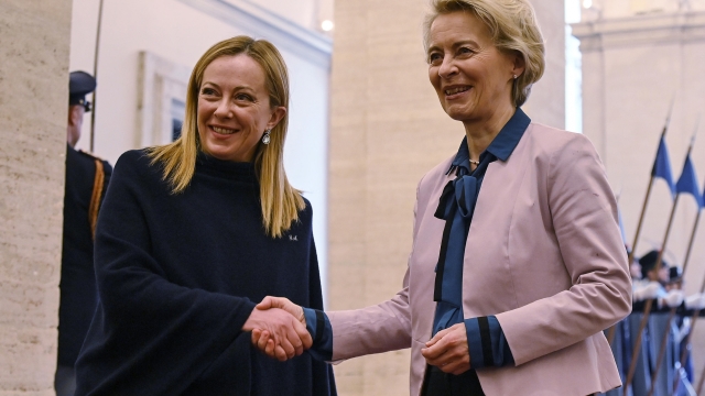 Italian Premier Giorgia Meloni (L) with the President of the European Commission, Ursula von der Leyen (R), during their meeting at Palazzo Chigi, Rome, Italy, 9 January 2023. ANSA/RICCARDO ANTIMIANI