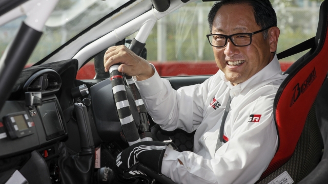 epa10430559 (FILE) - Akio Toyoda, President of Toyota Motor Corp., smiles while sitting in the driver's seat of GAZOO Racing Company's rally version 86 GR in Tokyo, Japan, 19 September 2017 (reissued 26 January 2023). On 26 January 2023, Toyota President Akio Toyoda announced he will become chairman of the giant carmaker effective 01 April 2023.  EPA/KIMIMASA MAYAMA