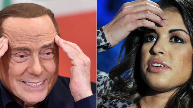 Silvio Berlusconi (S) e  Karima El Mahroug, ovvero l'ormai ex 'Ruby  rubacuori' in una combo. ANSA