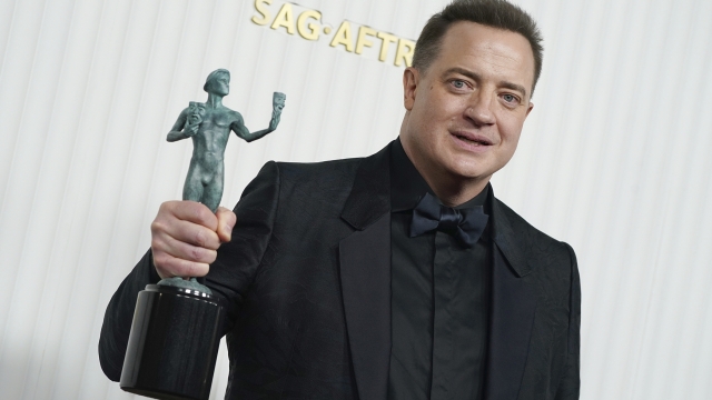 Brendan Fraser, winner of the award for outstanding performance by a male actor in a leading role for "The Whale," poses in the press room at the 29th annual Screen Actors Guild Awards on Sunday, Feb. 26, 2023, at the Fairmont Century Plaza in Los Angeles. (Photo by Jordan Strauss/Invision/AP)
