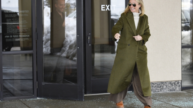Actor Gwyneth Paltrow leaves the courthouse, Tuesday, March 21, 2023, in Park City, Utah, where she is accused in a lawsuit of crashing into a skier during a 2016 family ski vacation, leaving him with brain damage and four broken ribs. Terry Sanderson claims that the actor-turned-lifestyle influencer was cruising down the slopes so recklessly that they violently collided, leaving him on the ground as she and her entourage continued their descent down Deer Valley Resort, a skiers-only mountain known for its groomed runs, après-ski champagne yurts and posh clientele. (AP Photo/Alex Goodlett)