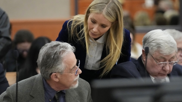 epa10551462 Gwyneth Paltrow speaks with retired optometrist Terry Sanderson as she walks out of the courtroom following the reading of the verdict in the trial over her 2016 ski collision with 76-year-old Terry Sandersonon the final day of her eight-day trial in Park City, Utah, USA, 30 March 2023. Terry Sanderson was suing Gwyneth Paltrow for 300,000 USD, claiming she recklessly crashed into him while the two were skiing on a beginner run at Deer Valley Resort in Park City, Utah in 2016. The jury found Paltrow not liable.  EPA/Rick Bowmer / POOL