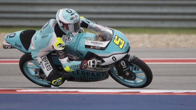 AUSTIN, TEXAS - APRIL 14: Jaime Masia of Spain and Leopard Racing rounds the bend during the MotoGP Of The Americas - Free Practice on April 14, 2023 in Austin, Texas.   Mirco Lazzari gp/Getty Images/AFP (Photo by Mirco Lazzari gp / GETTY IMAGES NORTH AMERICA / Getty Images via AFP)