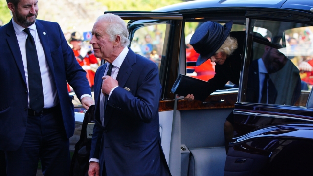 King Charles III and the Queen Consort arriving at Cardiff Castle in Wales in Wales, Friday, Sept. 16, 2022. King Charles III and Camilla, the Queen Consort, arrived in Wales for an official visit. The royal couple previously visited to Scotland and Northern Ireland, the other nations making up the United Kingdom, following the death of Queen Elizabeth II at age 96 on Thursday, Sept. 8. (Ben Birchall/Pool Photo via AP)