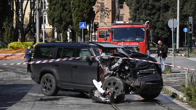 Police and Fire Department carry out surveys on the site of the accident between the car of the SS Lazio player Ciro Immobile and a bus, at Matteotti bridge, Rome, Italy, 16 April 2023. The accident involved seven people in addition to Immobile, including tram passengers, who were taken to the hospital for examination. The footballer, "a little sore in the arm", speaking to the police, explained that the bus would run on red light.    ANSA / RICCARDO ANTIMIANI