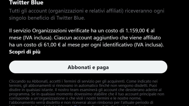 Twitter Blue Organizzazioni, il prezzo mensile