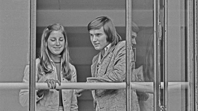American tennis players Jimmy Connors and Chris Evert during the Wimbledon Championships in London, UK, June 1974. The two are dating, and won the Men's Singles and Women's Singles championships that year.  (Photo by Harry Dempster/Express/Hulton Archive/Getty Images)