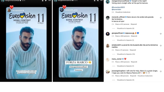 Il tifo dei vip per Marco Mengoni a Eurovision 2023