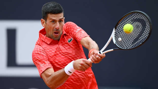ROME, ITALY - MAY 16: Novak Djokovic of Serbia plays a backhand against Cameron Norrie of Great Britain during their third round match during day nine of Internazionali BNL D'Italia 2023 at Foro Italico on May 16, 2023 in Rome, Italy. (Photo by Justin Setterfield/Getty Images)
