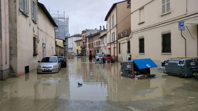 Flooded areas in Faenza, one of the cities most affected by the flood after the flooding of the Lamone river, in Faenza, Italy, 17 May 2023. A fresh wave of torrential rain is battering Italy, especially the northeastern region of Emilia-Romagna and other parts of the Adriatic coast. ANSA/ TOMMASO ROMANIN