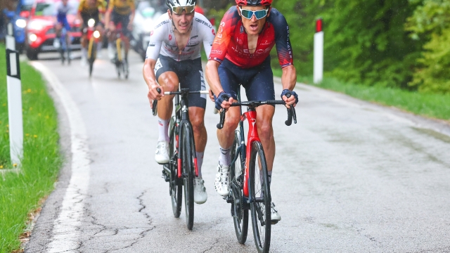Giro d'Italia 2023 - 106th Edition - 16th stage Sabbio Chiese - Monte Bondone 203 km - 23/05/2023 - Geraint Thomas (GBR - INEOS Grenadiers) - Joao Almeida (POR - UAE Team Emirates) - photo Luca Bettini/SprintCyclingAgency©2023