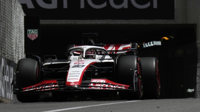 Haas driver Kevin Magnussen of Denmark steers his car during the Formula One third free practice session at the Monaco racetrack in Monaco, Saturday, May 27, 2023. The Formula One race will be held on Sunday. (AP Photo/Luca Bruno)
