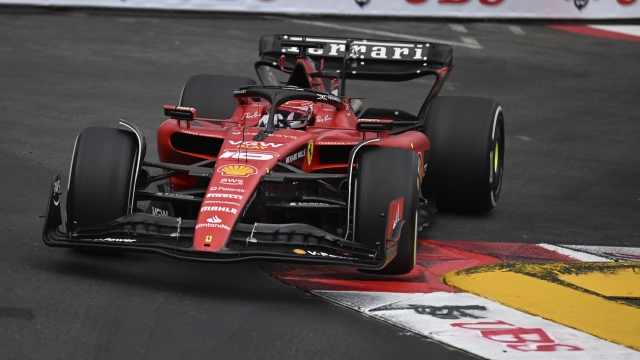 Ferrari driver Charles Leclerc of Monaco steers his car during the Monaco Formula One race, at the Monaco racetrack, in Monaco, Sunday, May 28, 2023. (Christian Bruna/Pool Photo via AP)