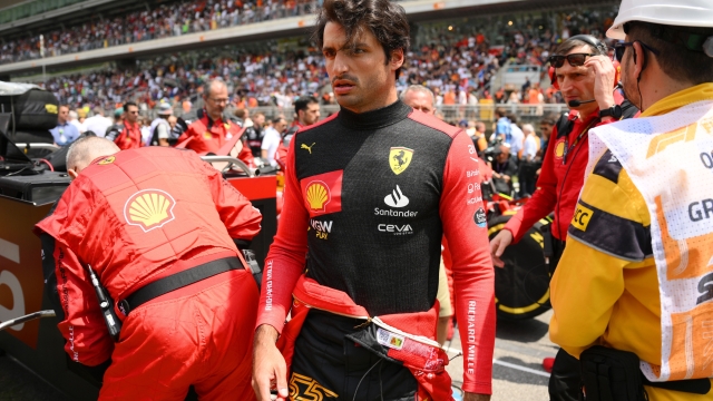 BARCELONA, SPAIN - JUNE 04: Carlos Sainz of Spain and Ferrari looks on on the grid prior to the F1 Grand Prix of Spain at Circuit de Barcelona-Catalunya on June 04, 2023 in Barcelona, Spain. (Photo by David Ramos/Getty Images)