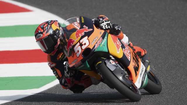 SCARPERIA, ITALY - JUNE 09: Deniz Oncu of Turkie and Red Bull KTM Ajo rounds the bend during the MotoGP of Italy - Free Practice at Mugello Circuit on June 09, 2023 in Scarperia, Italy. (Photo by Mirco Lazzari gp/Getty Images)