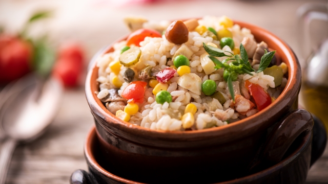 Traditional italian rice salad with tuna and vegetables
